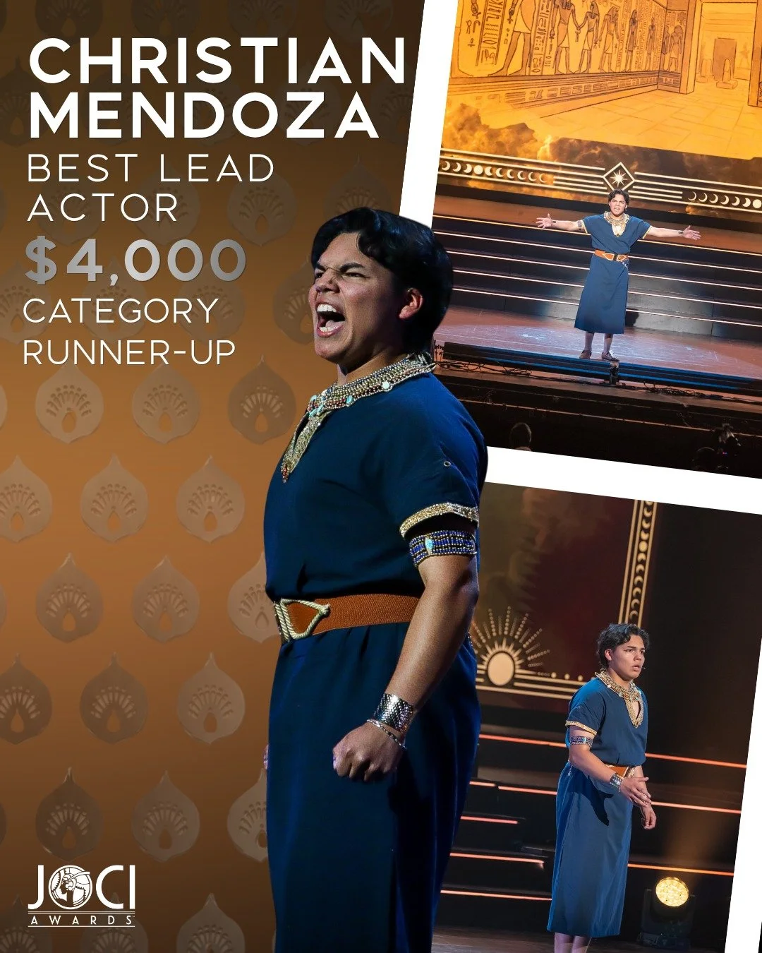 Performing the role of Moses from "The Prince of Egypt", Christian Mendoza from @reaganstagesa placed 2nd in the Best Lead Actor in a Musical category and earned a $4,000 scholarship! 

#jociawards #jociawards2026 #supportthearts #scholarsh