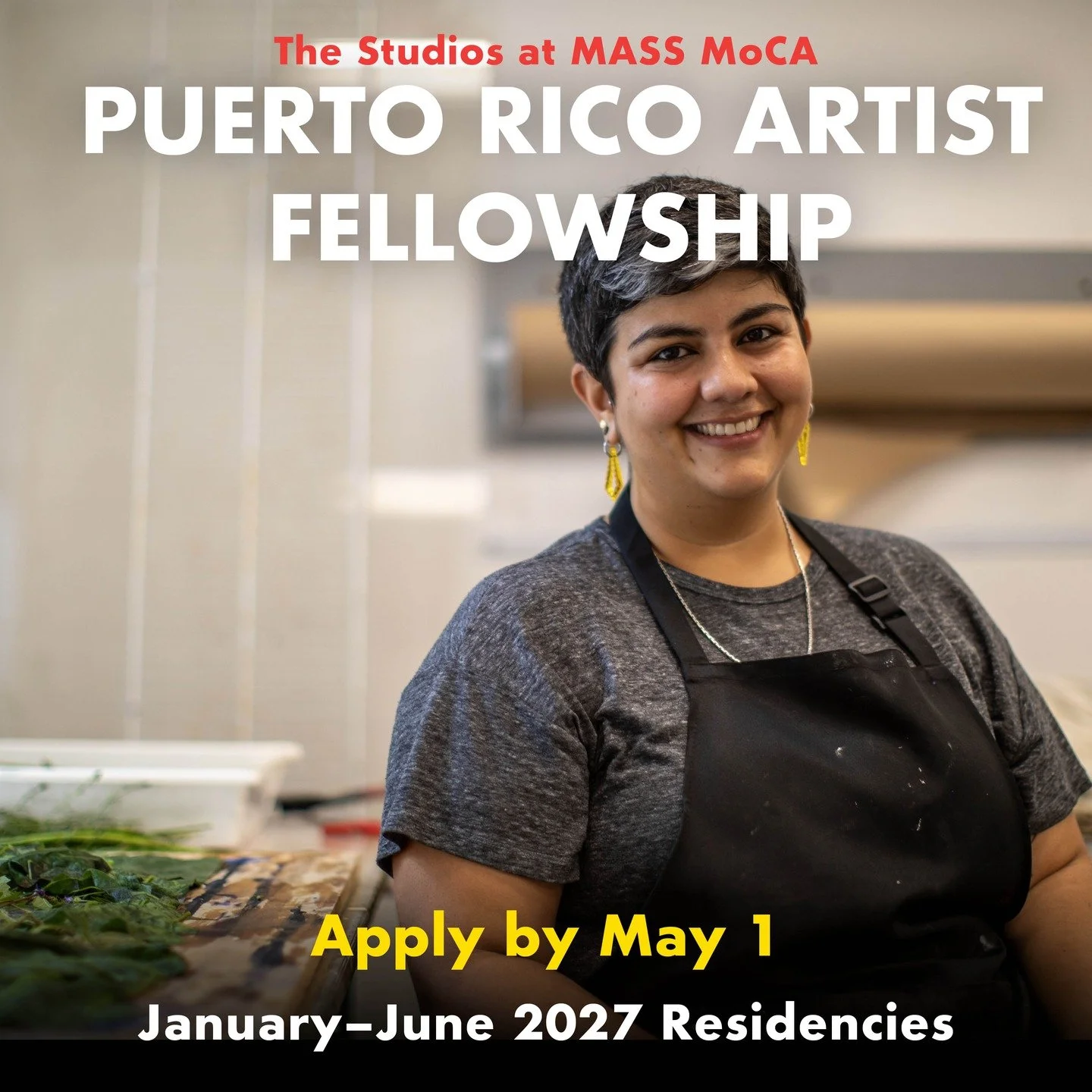 (Espańol 👇)

The Studios at MASS MoCA offers a fellowship opportunity for artists from Puerto Rico that includes a fully subsidized residency, travel and food stipends, and all our other usual residency benefits. We welcome applications from all art
