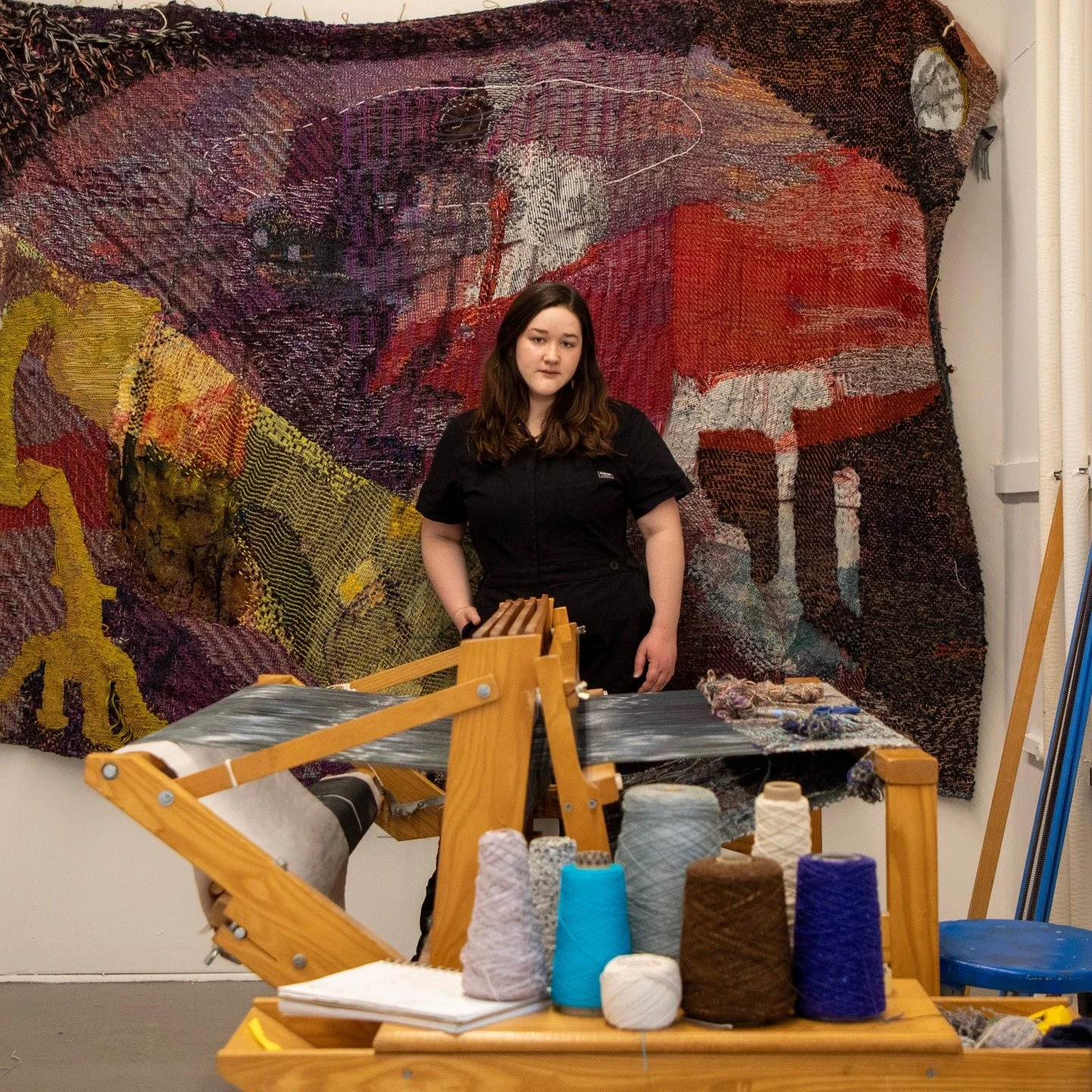 Meet recent Studios AIR Maris Van Vlack!

Maris Van Vlack is an interdisciplinary artist who combines visual and textural media in hand-woven and hand-painted tapestries inspired by architectural structures of the New England landscape. During her re
