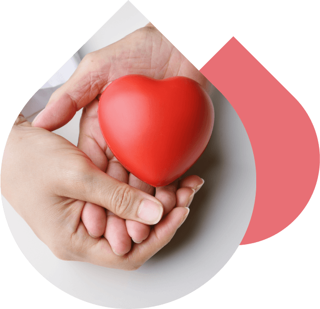 Two hands holding a red, heart-shaped object.