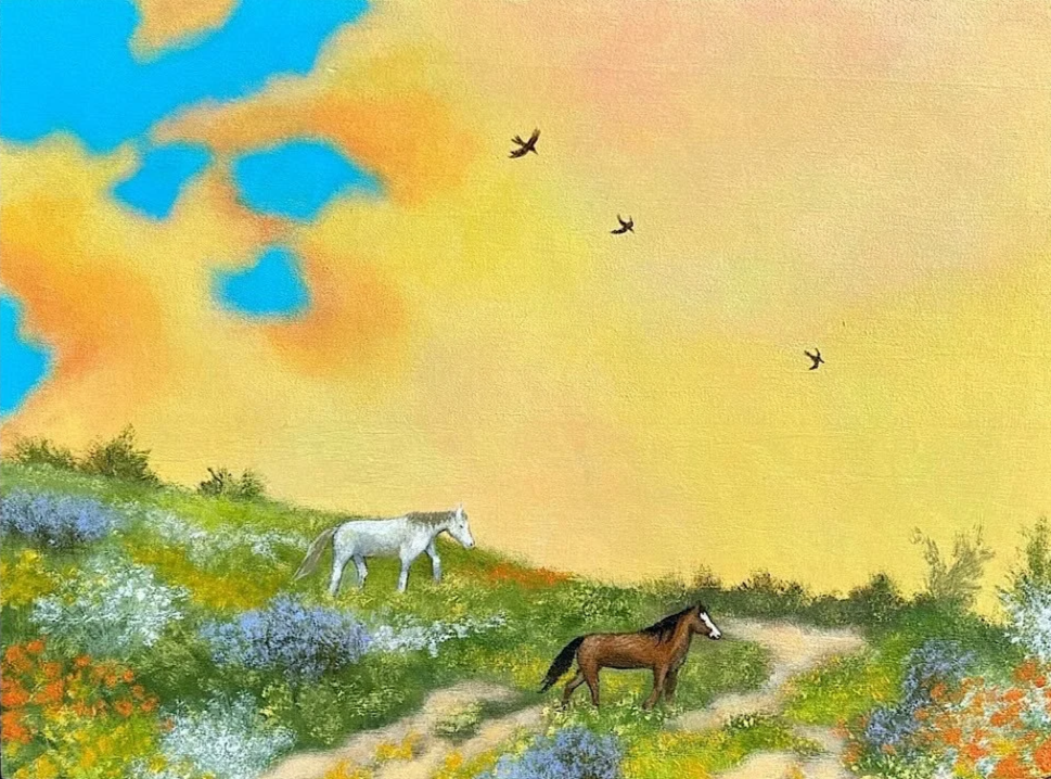 Wild Horse Spring, acrylic on wood, 6x8"