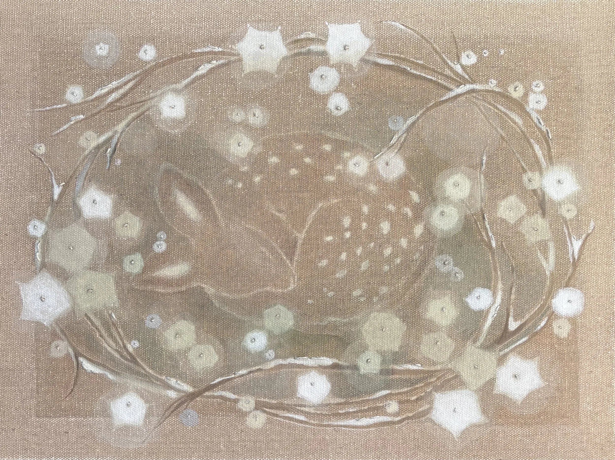 Deer, acrylic on canvas, thread, 11"x14"