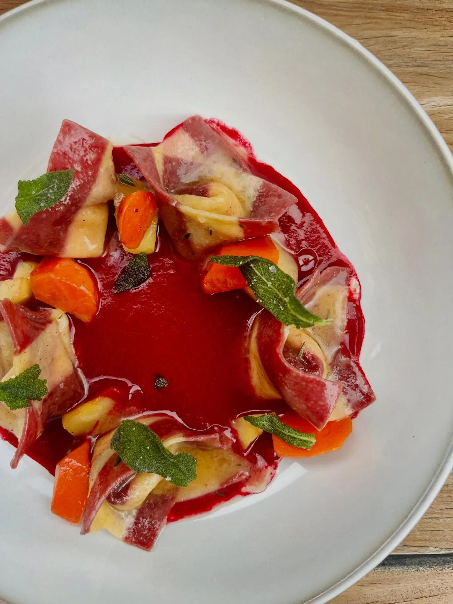 Cappelletti Fiori |  beet, pecorino, parsnip, carrot, brown butter, sage. 

New to the menu this week, this is a special one y&rsquo;all. #stayeasy