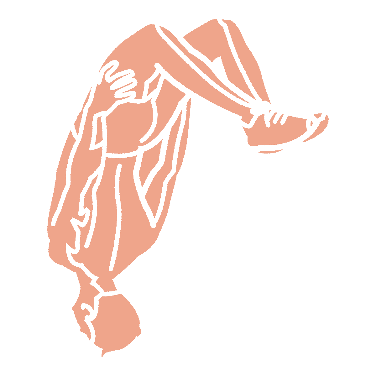Line drawing of a man with short hair performing a backflip.