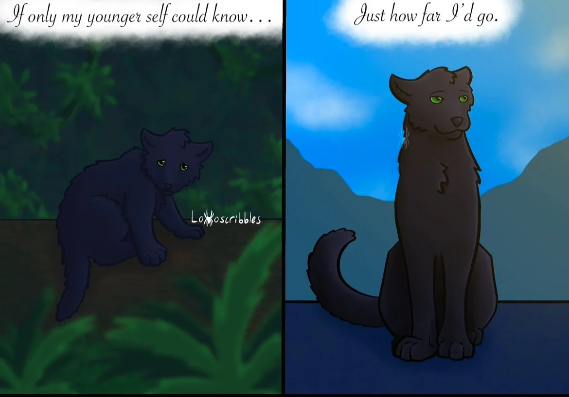 My jaguar-cougar hybrid character as a cub and adult