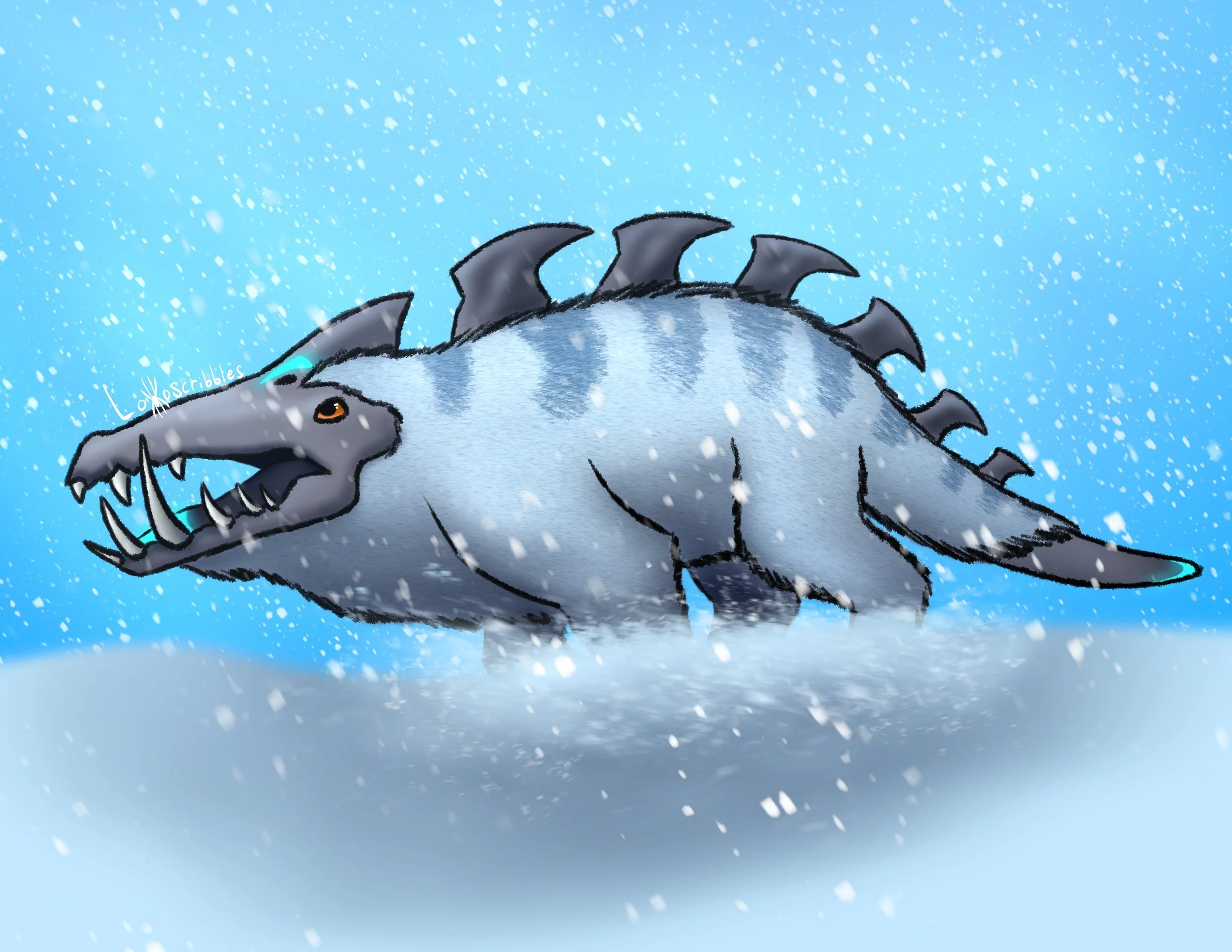 An illustration of a Snow Stalker from the game Subnautica: Below Zero