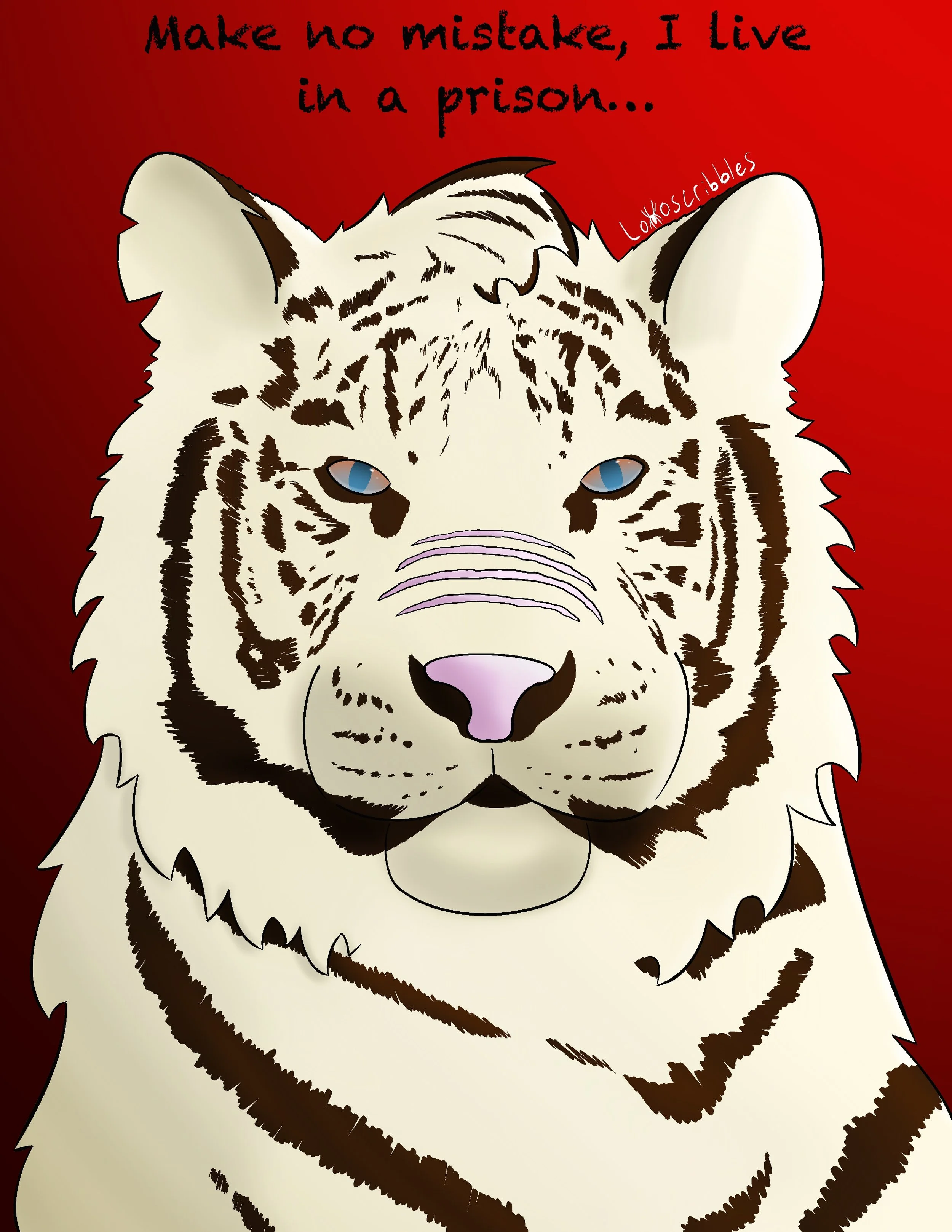 Symbolic art featuring a tiger character from my fiction story Mountain Academy and lyrics from 'Sick Boy' by The Chainsmokers
