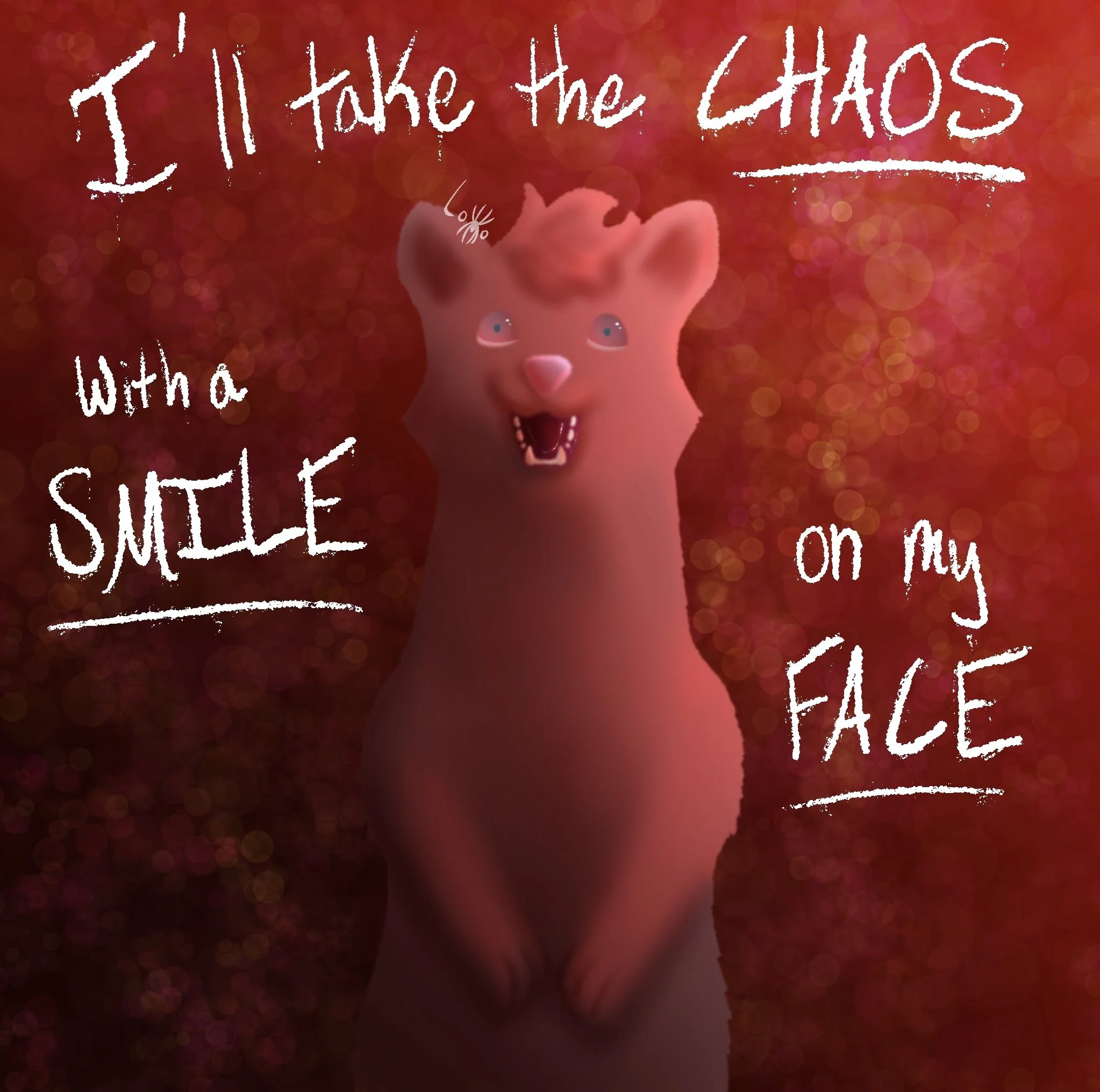 Symbolic art featuring a pine marten character with lyrics from the song 'Smile on my Face' by Unlike Pluto