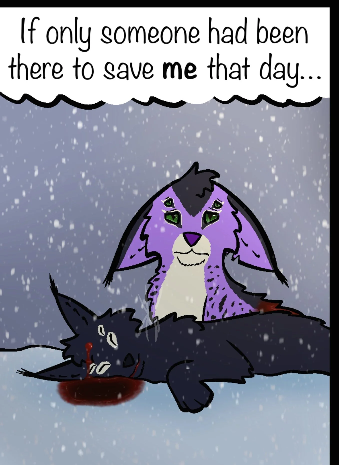 A scene from my comic, Victors and Victims, featuring two of my four-eyed alien cats