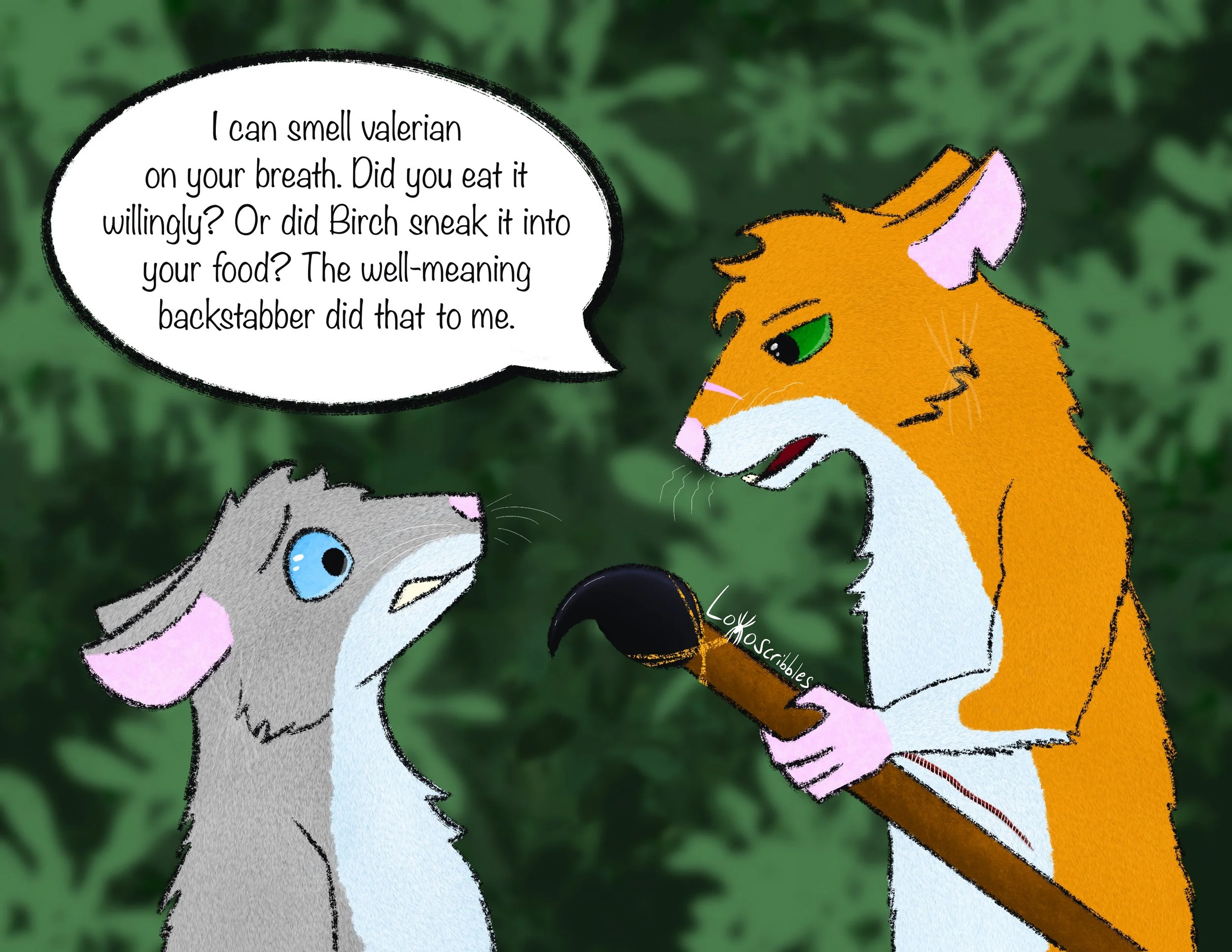 A scene featuring two mouse characters from my fiction story Arachnid Assault
