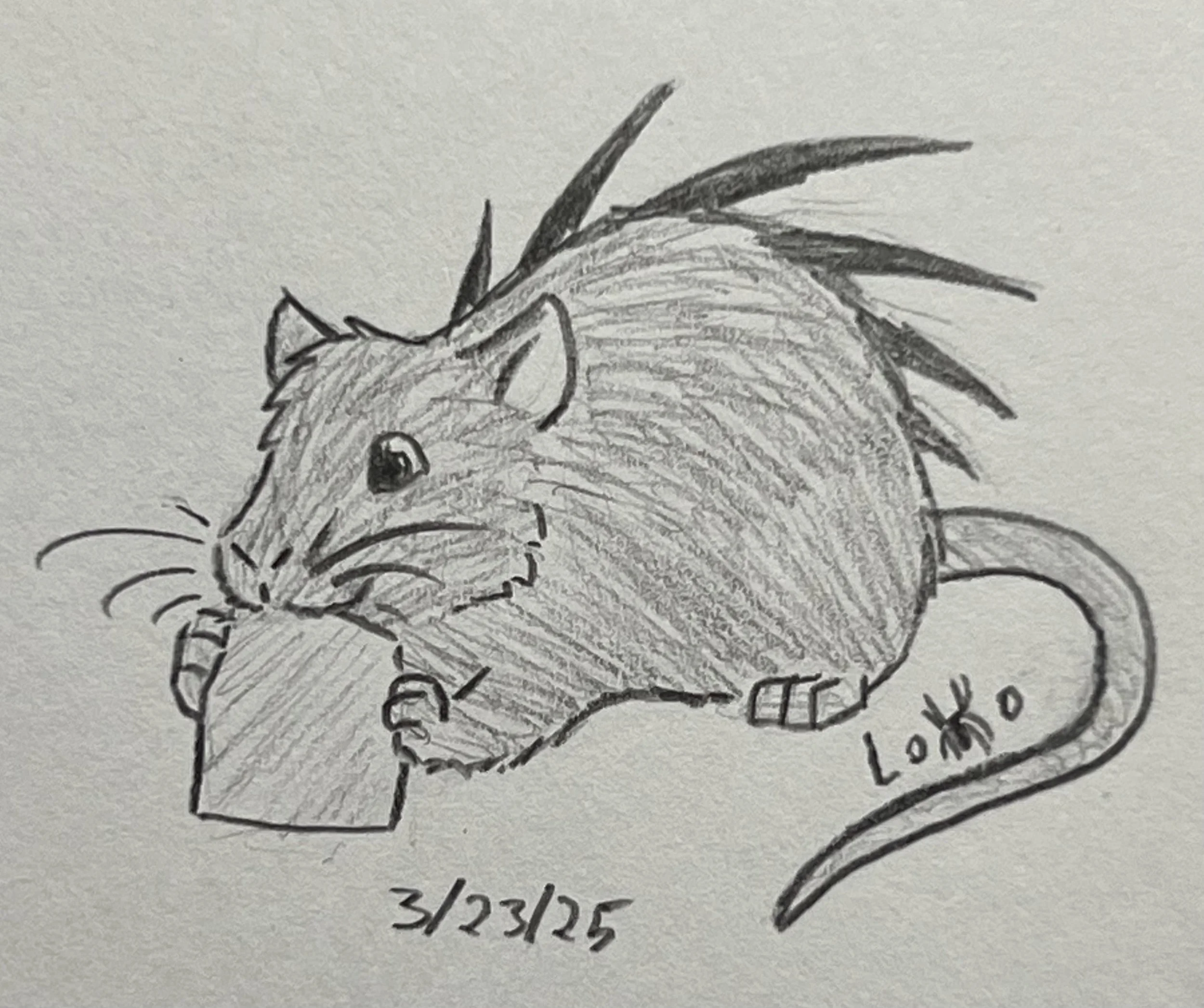 A spiky alien rat that I designed nibbling on some food