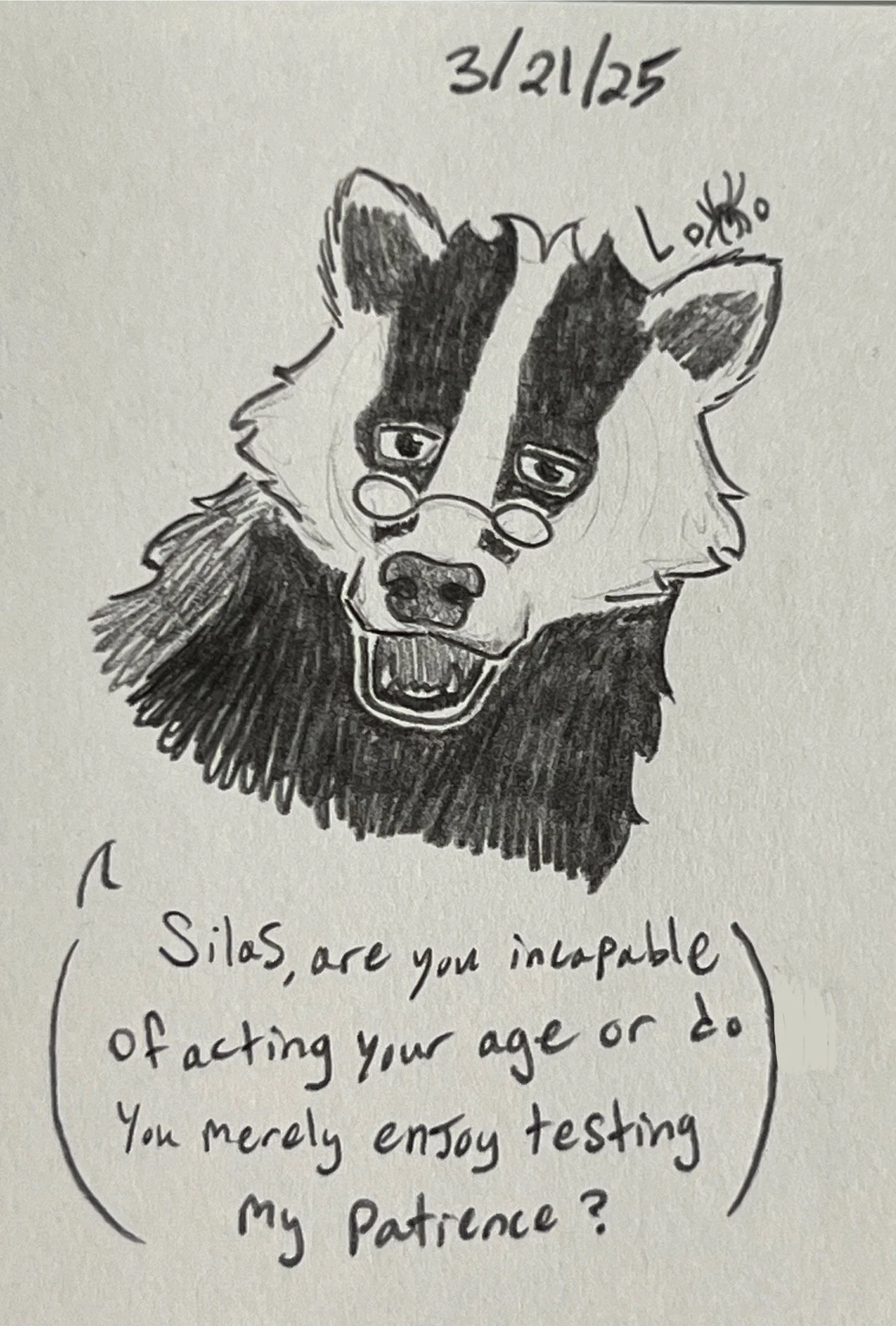 A European badger character from my fiction story Mountain Academy