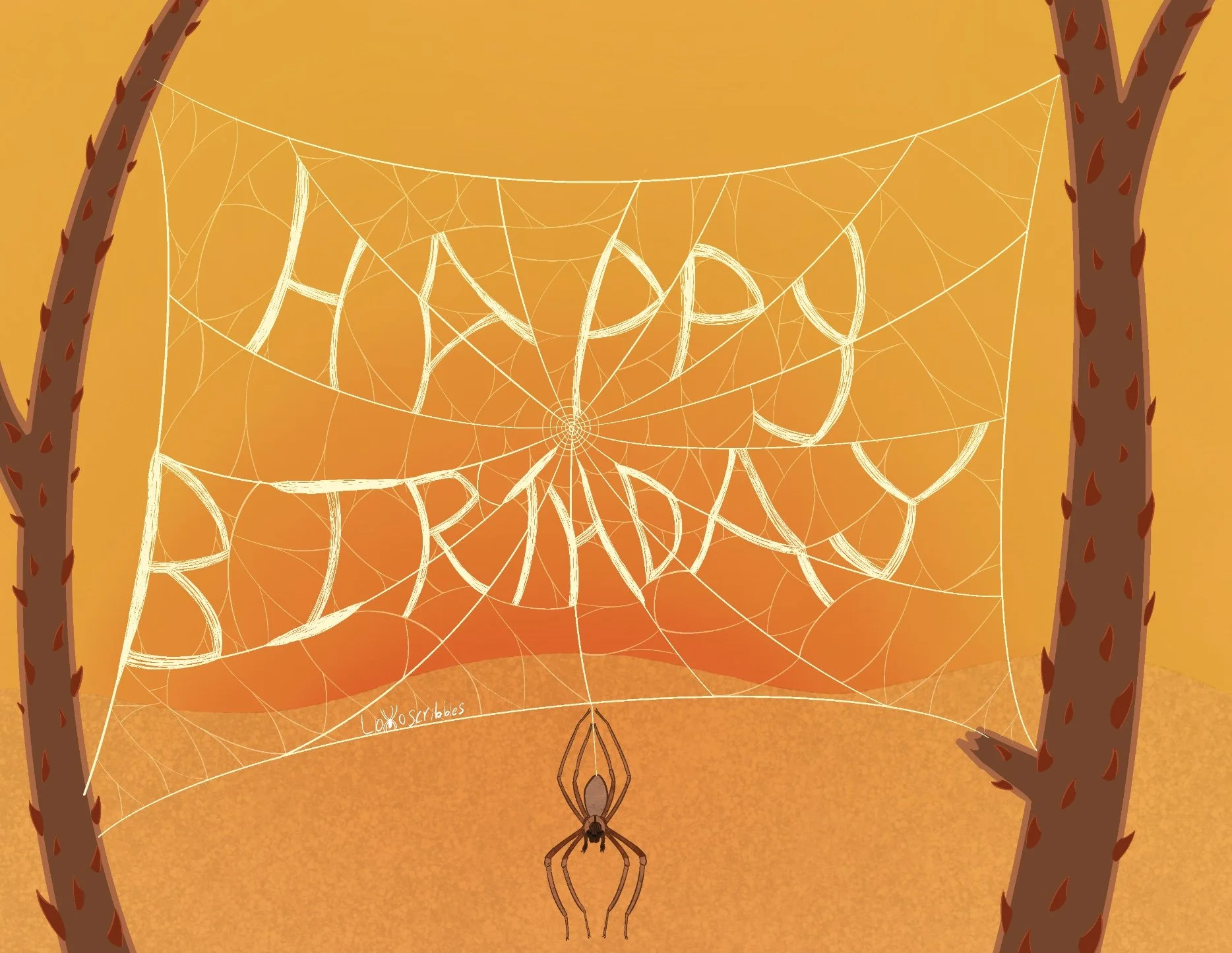 A birthday gift for a friend featuring one of my spider characters and a spider web