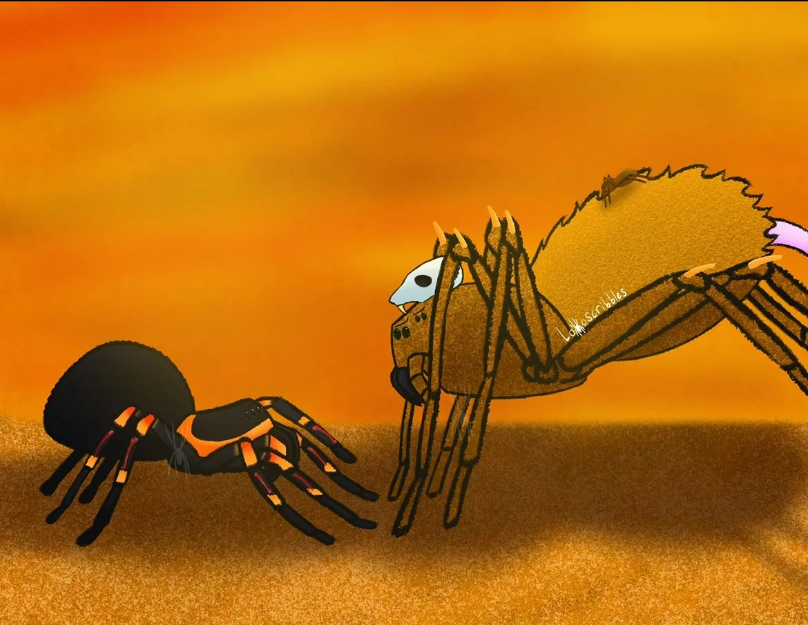 A scene featuring spider characters from my fiction story Arachnid Assault