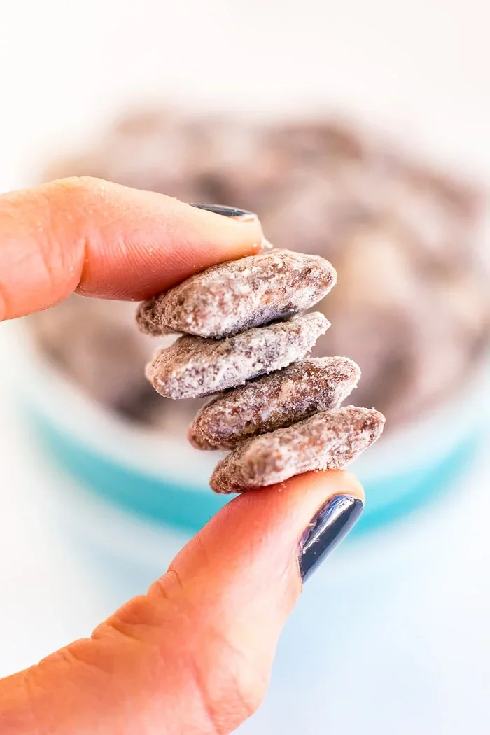 Higher Protein Peanut Butter Chocolate Muddy Buddies