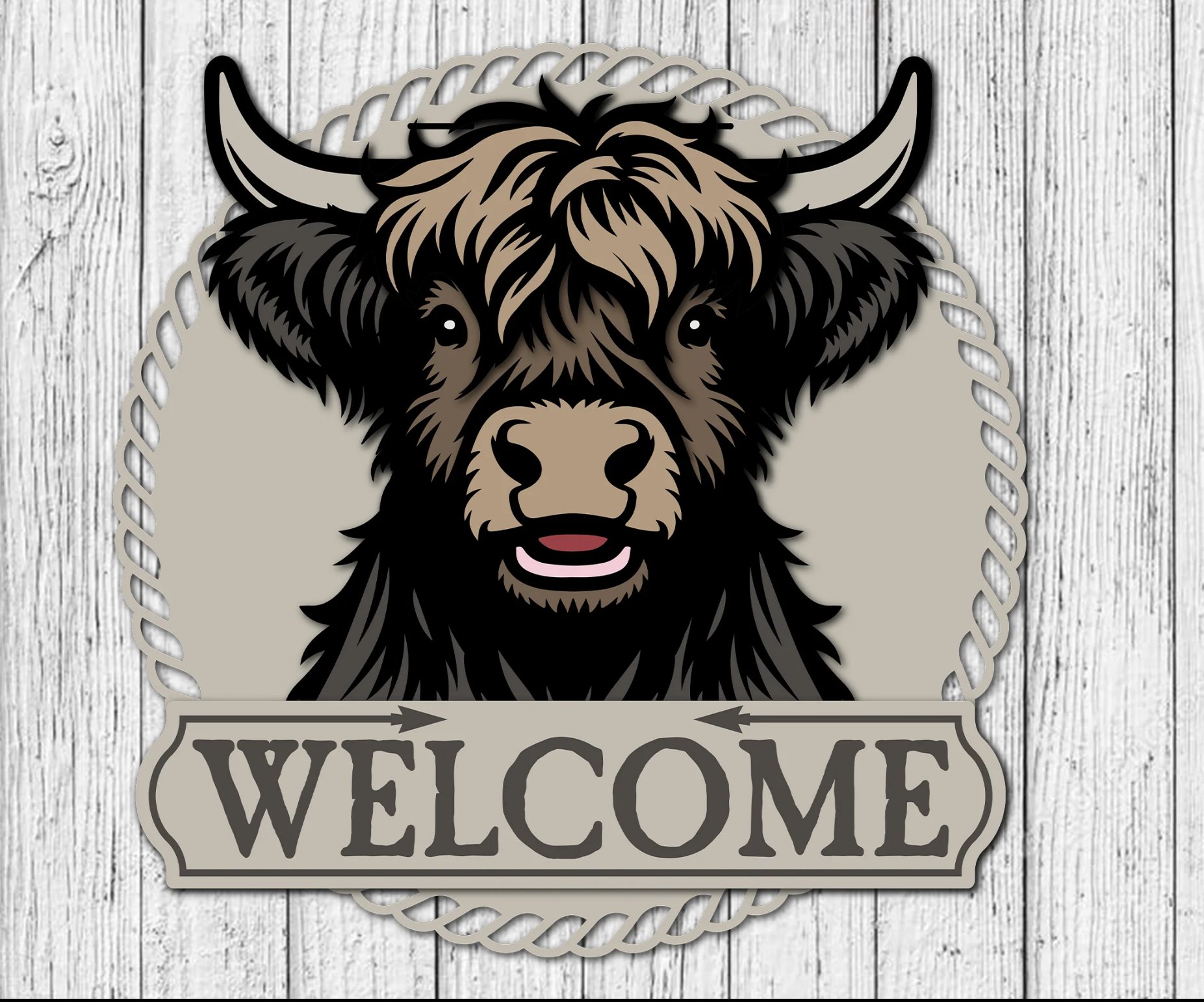 Highland Cow Welcome Sign