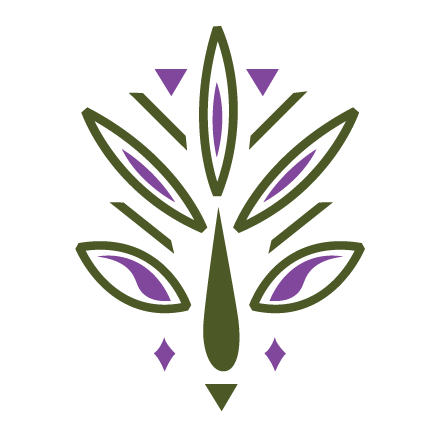 Stylized olive branch with purple accents and geometric design elements, representing Riki services.