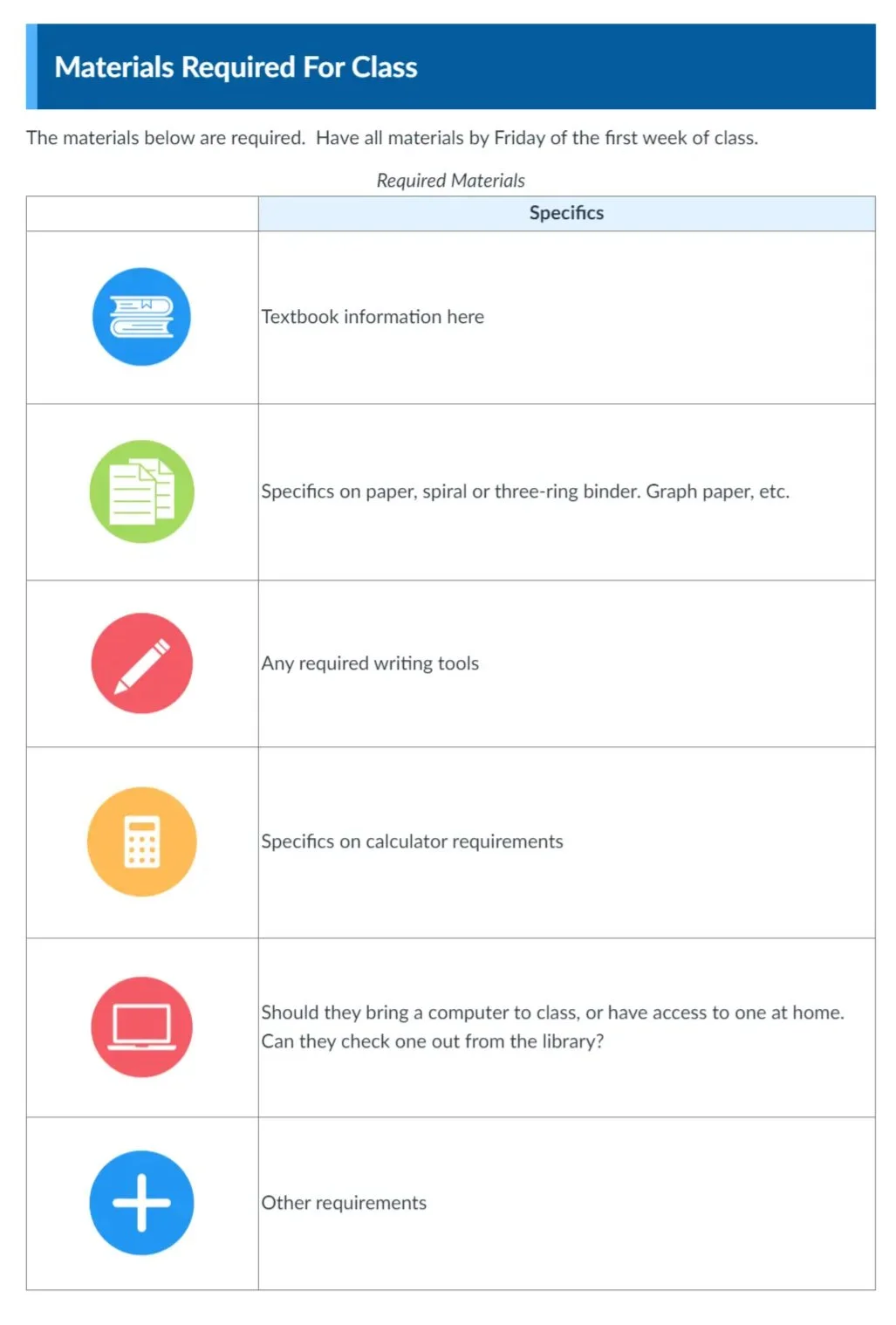 Canvas Required Materials Template: Bright Stylized