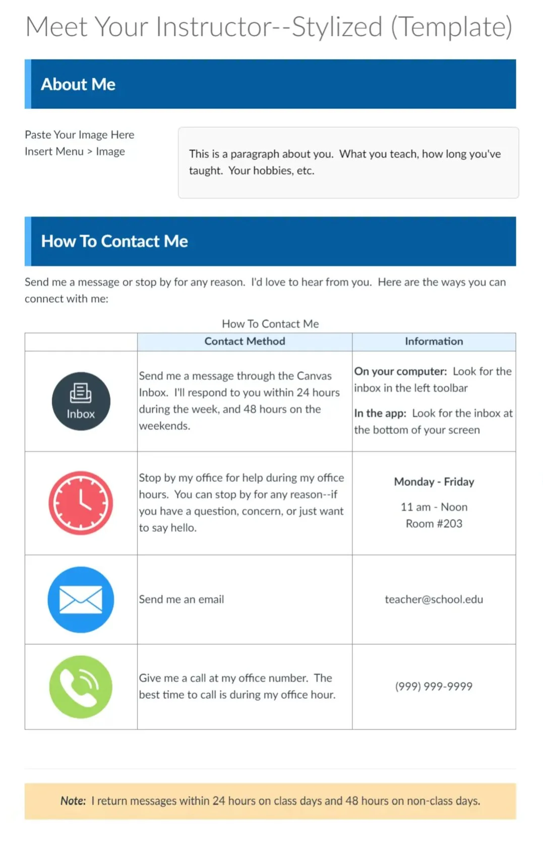 Canvas Meet Your Instructor Template: Bright Stylized