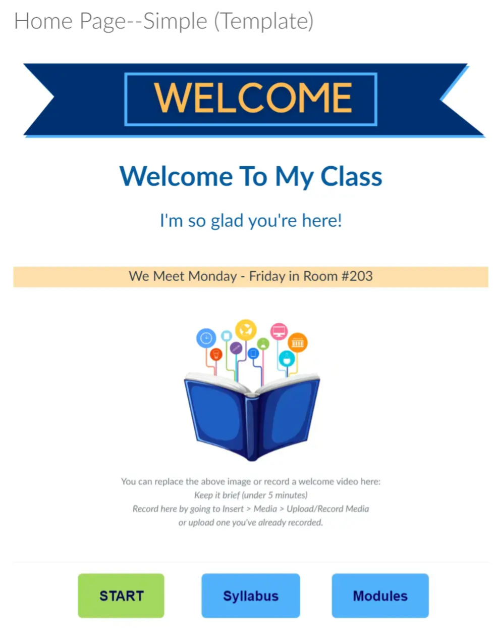 Simple Canvas Home Page with Welcome Banner
