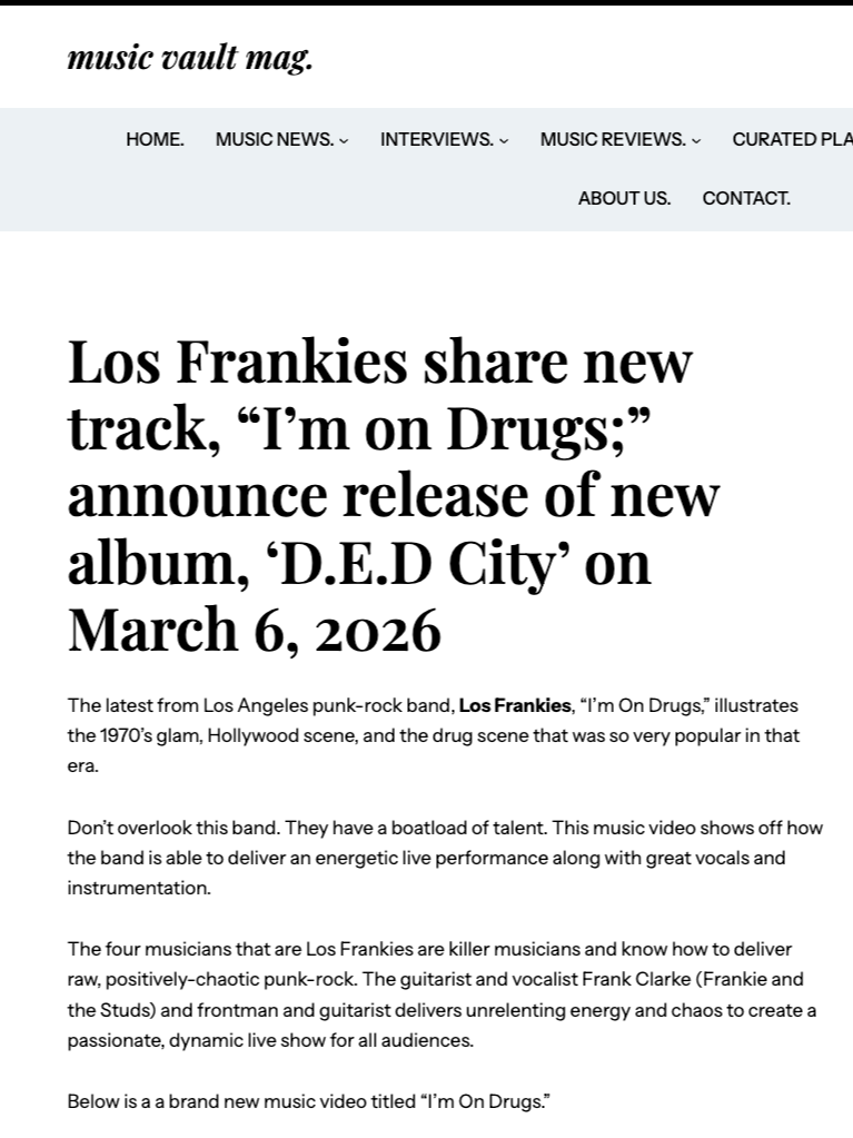 Music Vault Mag Features 'I'm On Drugs' 