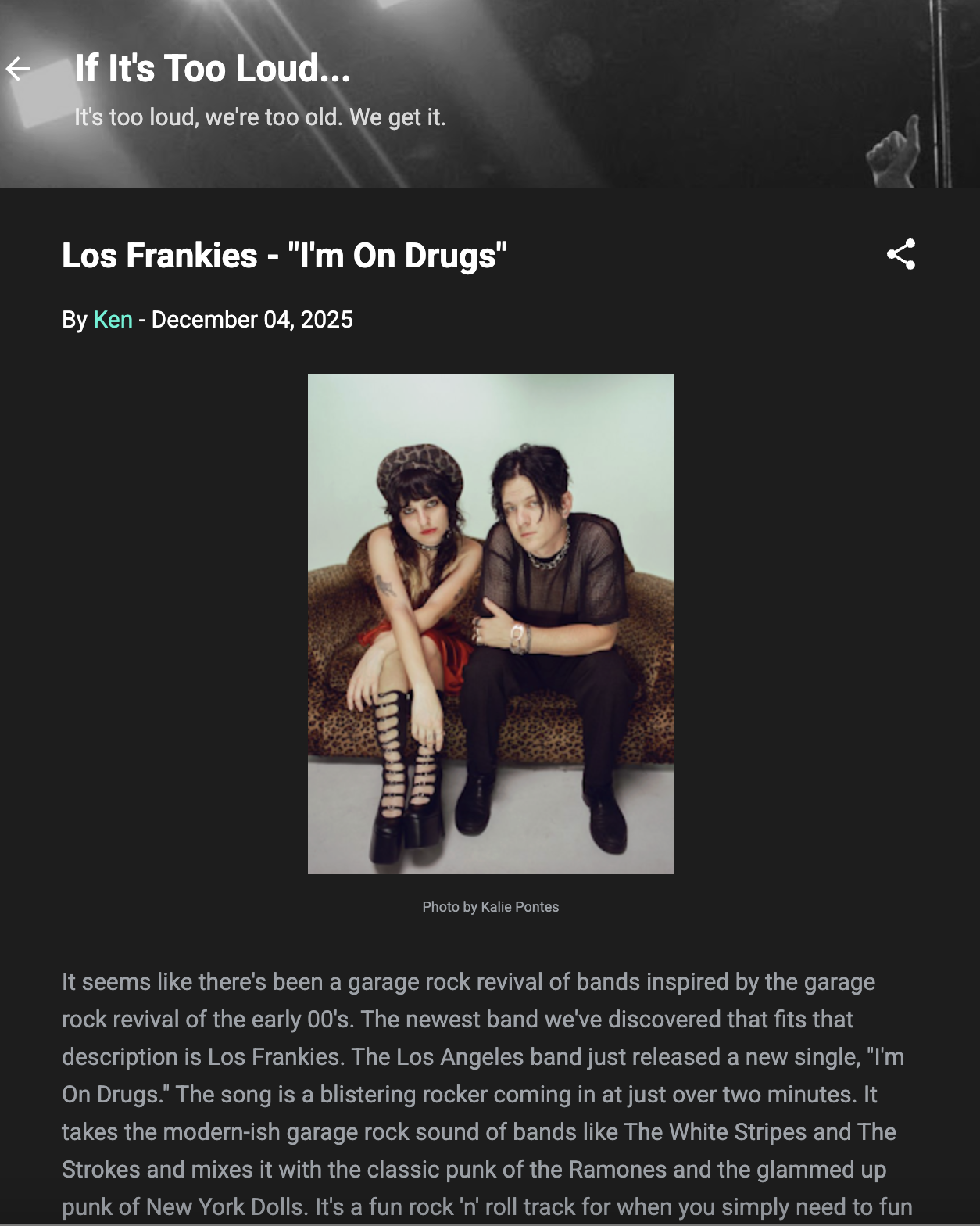 If It's Too Loud Los Frankies 'I'm On Drugs' Feature
