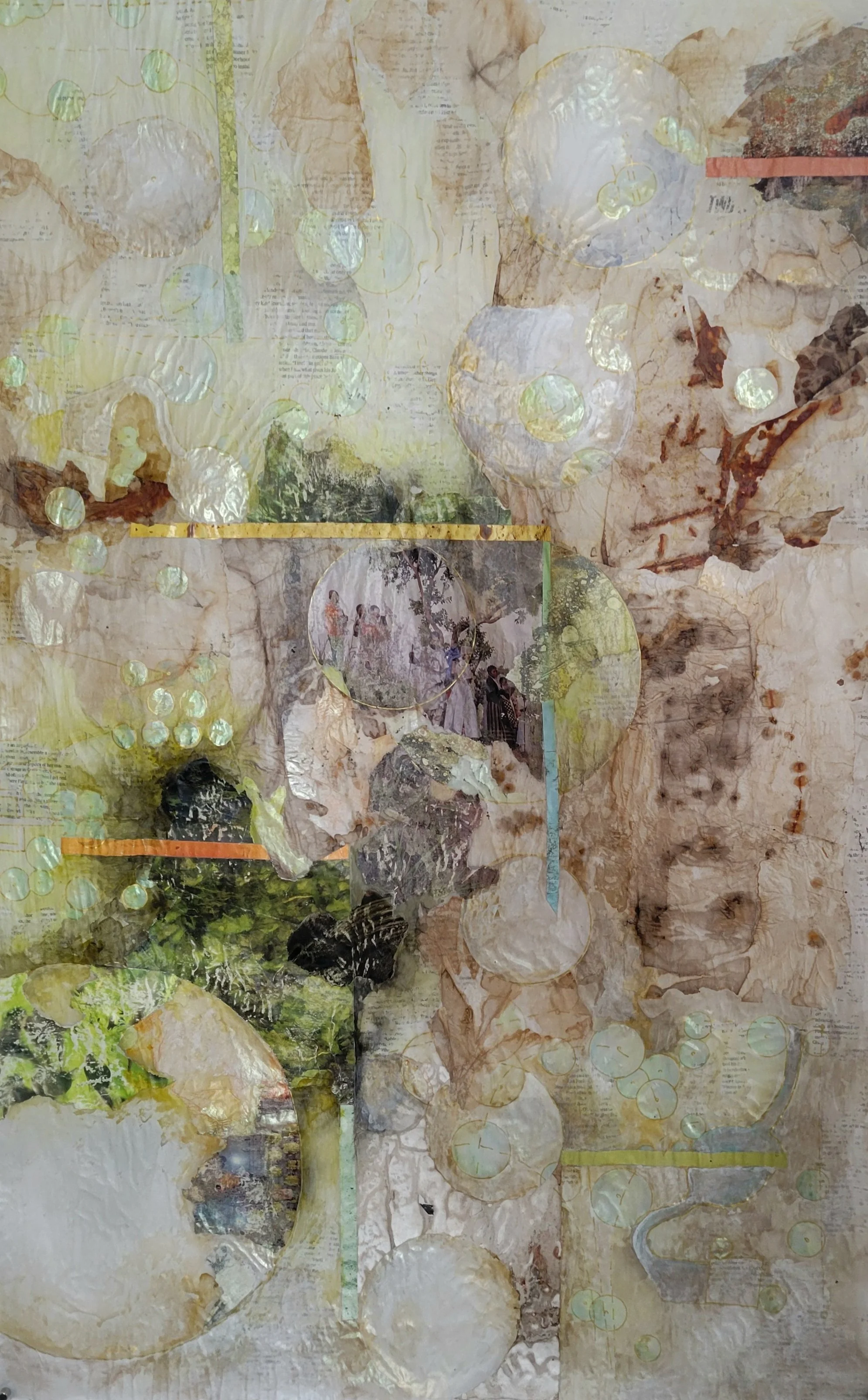 An unexpected grace
Collage with mixed media on vellum
36" x 24"  (2025)