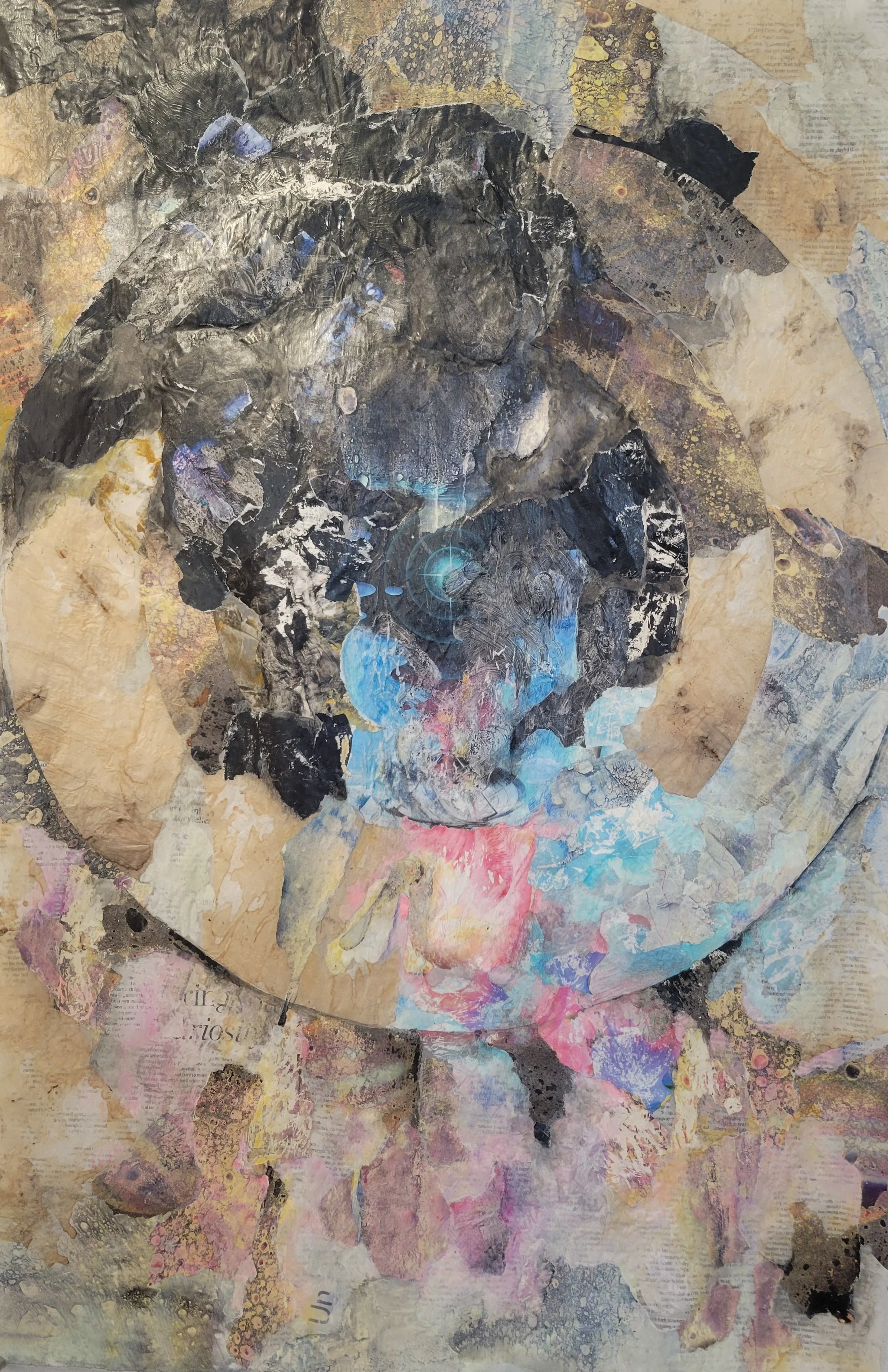 Run gloriously amok
Collage with mixed media on vellum
36" x 24"  (2024)