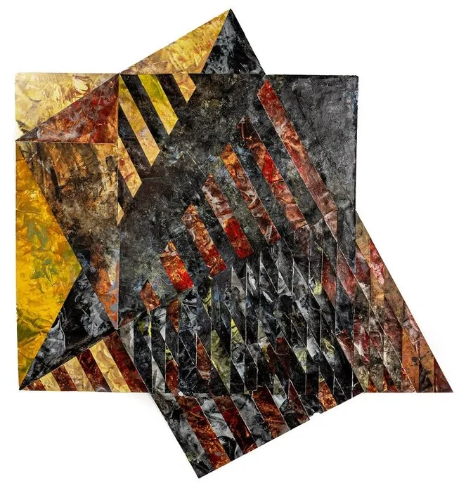 Which Way
Woven acrylic painting and collage on Taskboard
32" x 30"  (2021)