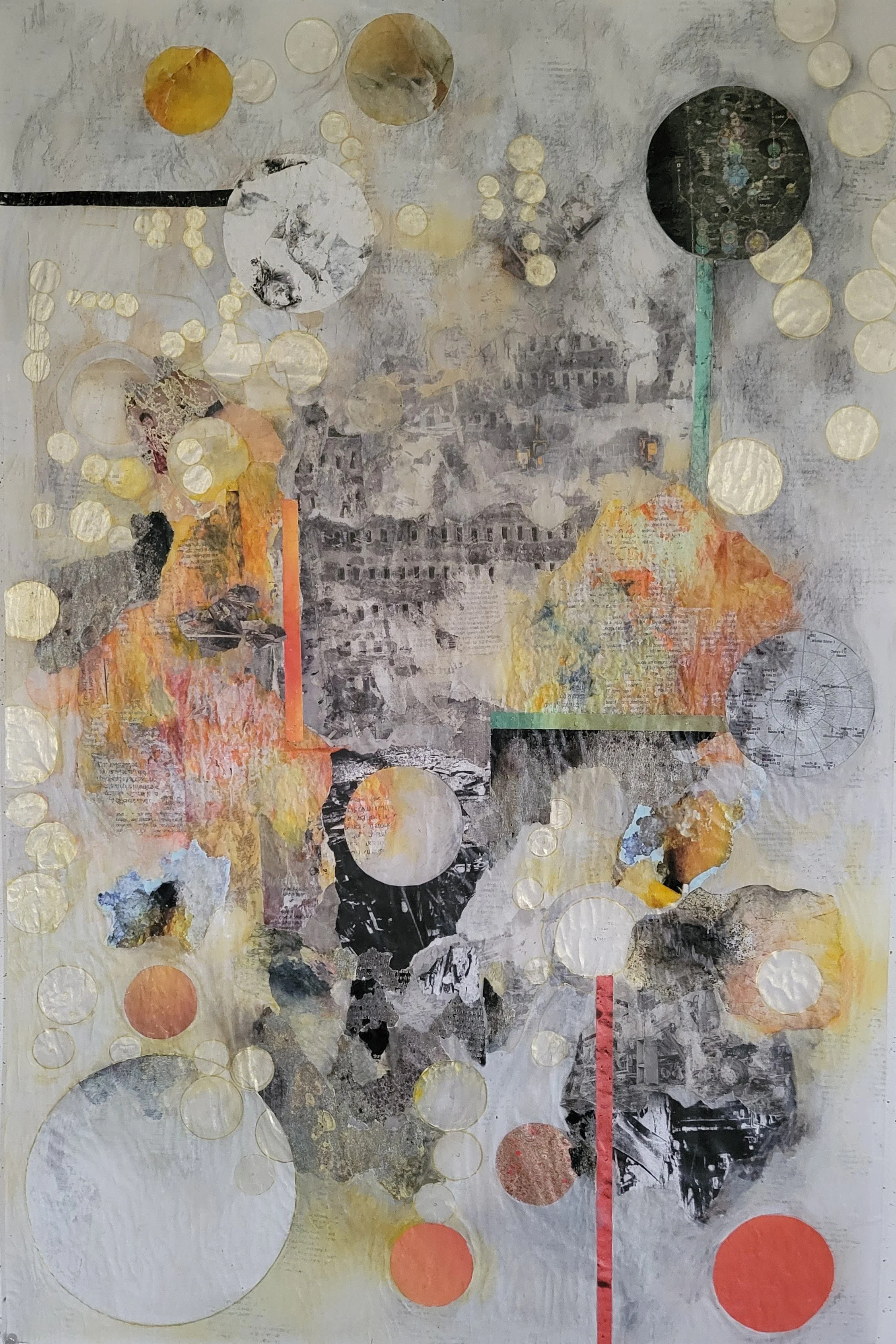 Portals to Shambhala
Collage with mixed media on vellum
36" x 24"  (2025)