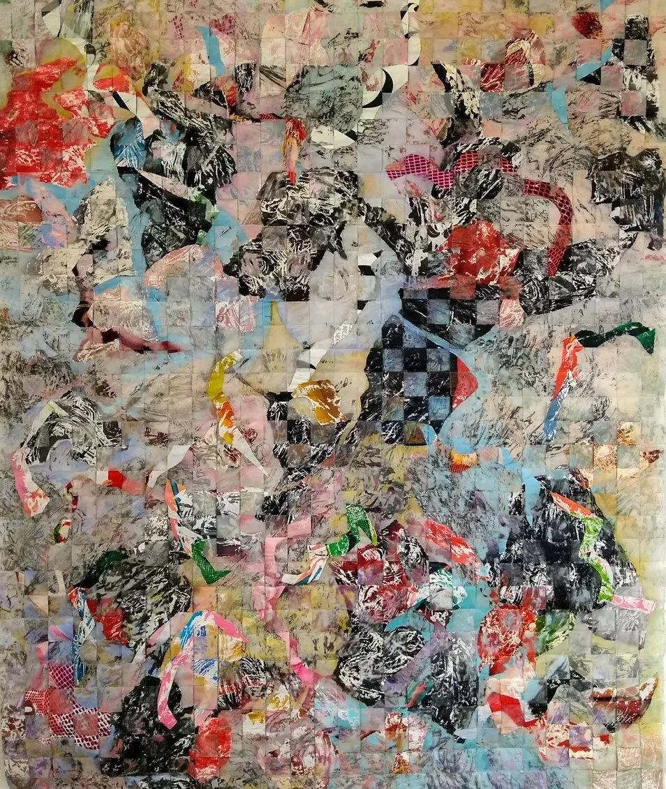 Thinking
Woven collage, mixed media on vellum
34" x 28"  (2021)