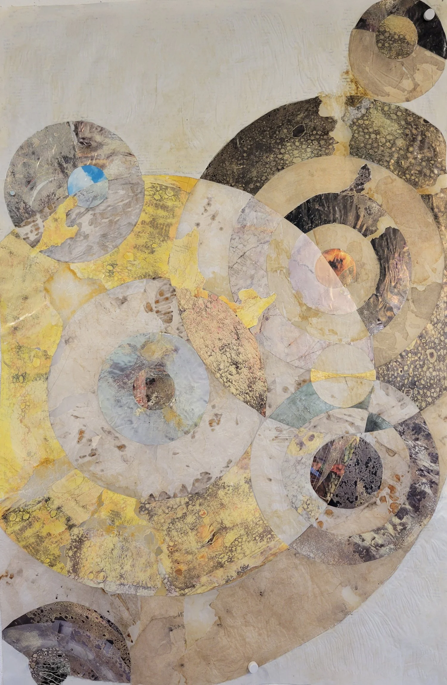 Eclipses are all about timing
Collage with mixed media on vellum
36" x 24"  (2024)