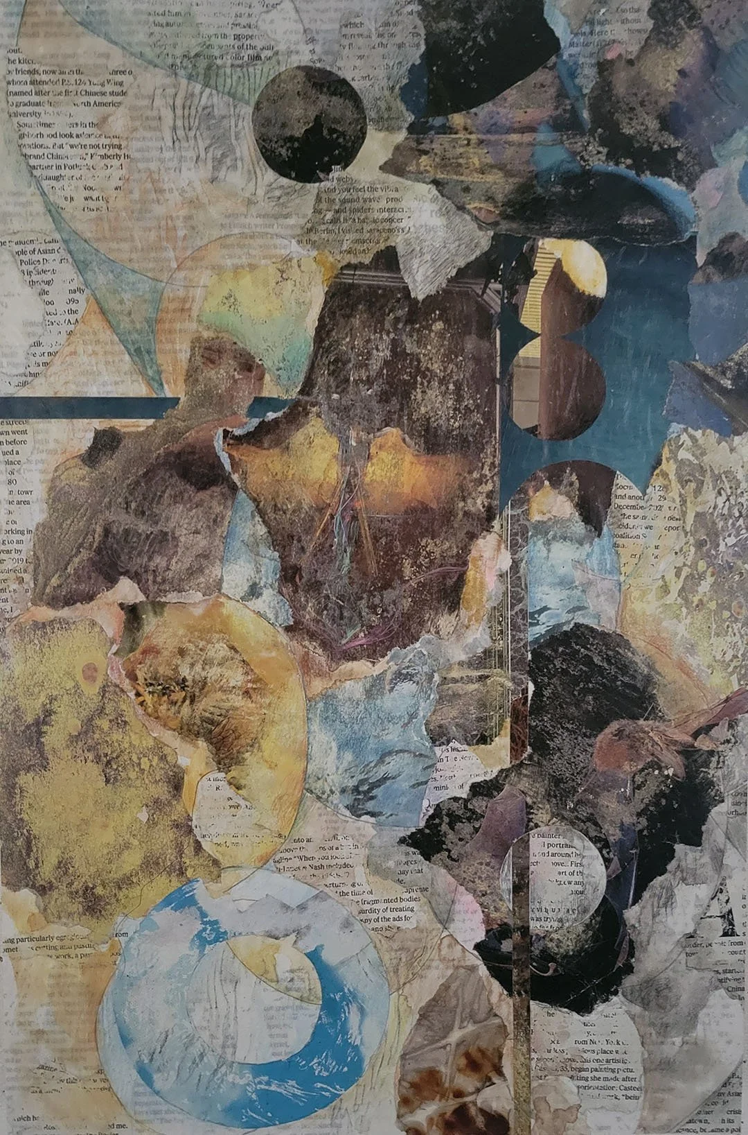 Time and place
Collage with mixed media on vellum, 
mounted on board
18" x 12"  (2025)