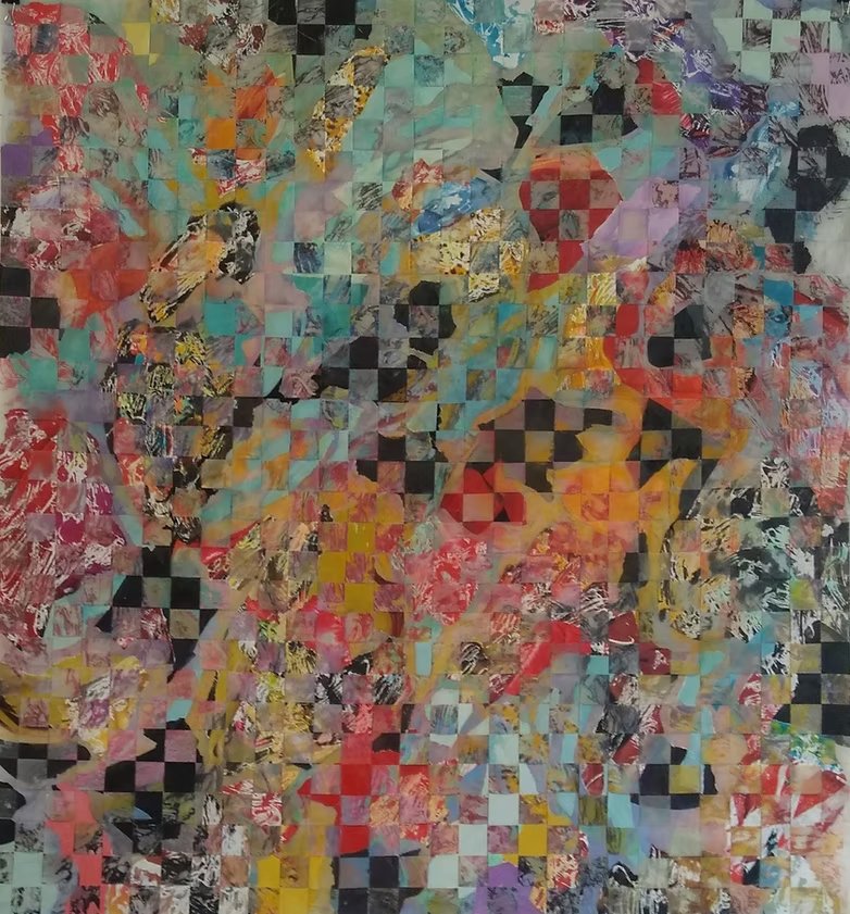 Brooding
Woven collage, mixed media on vellum
32" x 29"  (2021)