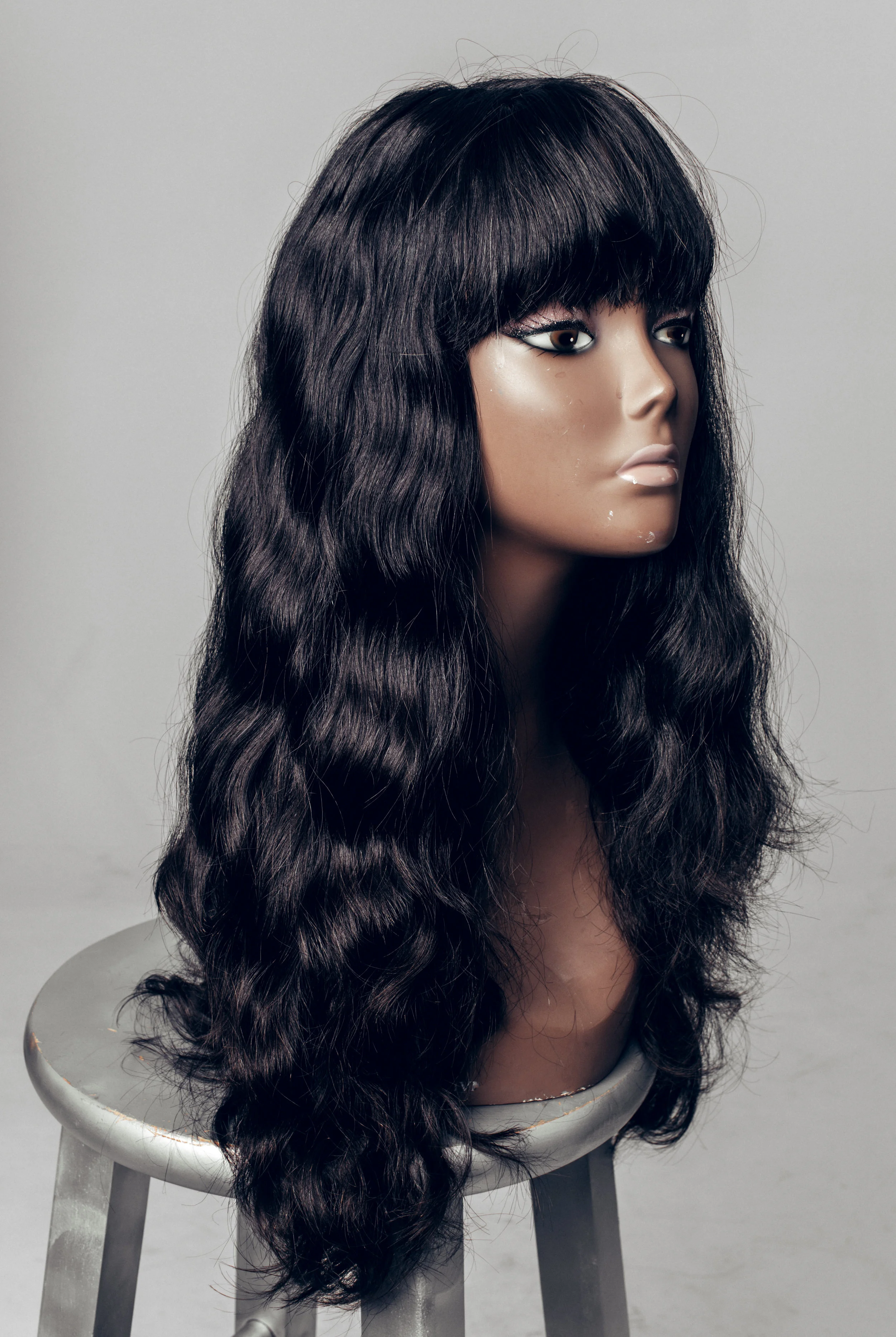 Natural Wave Long Black Bang Wig