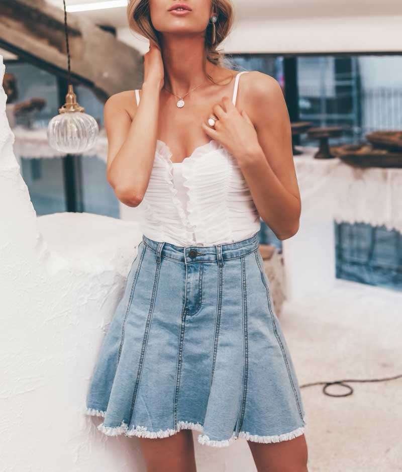 Denim Flares Mini Skirt