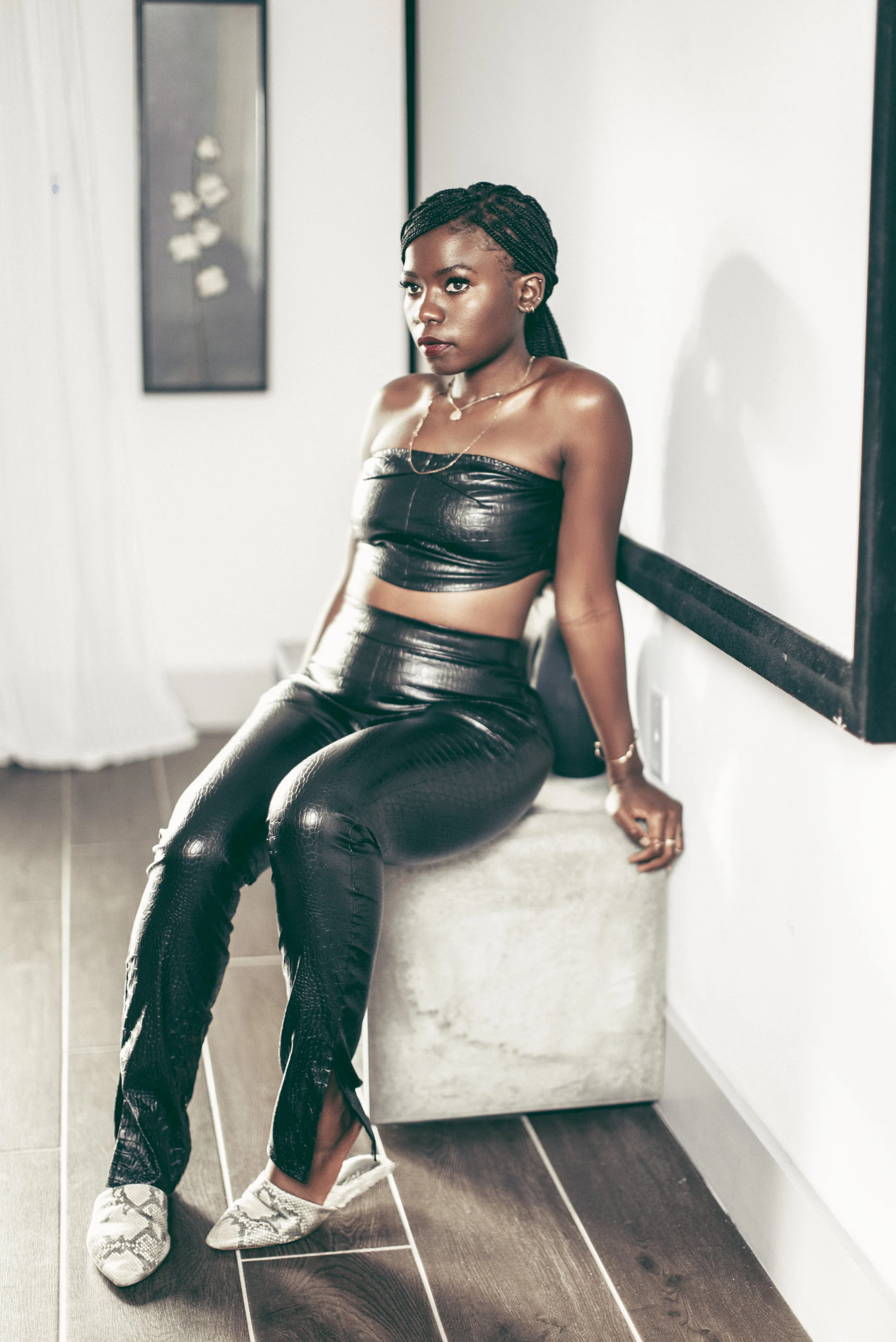 Flared Pants and Bandue Faux Leather Set