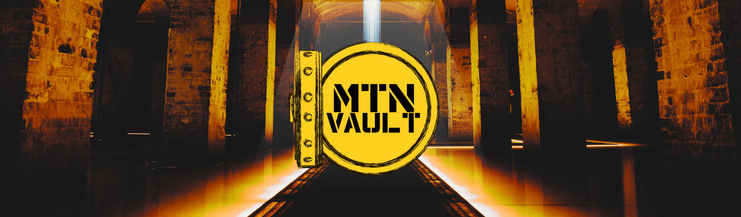 An illustration of a yellow vault door with the words "MTN VAULT" on it, set against an industrial-style background with brick walls and glowing floors, creating a sense of security and strength.