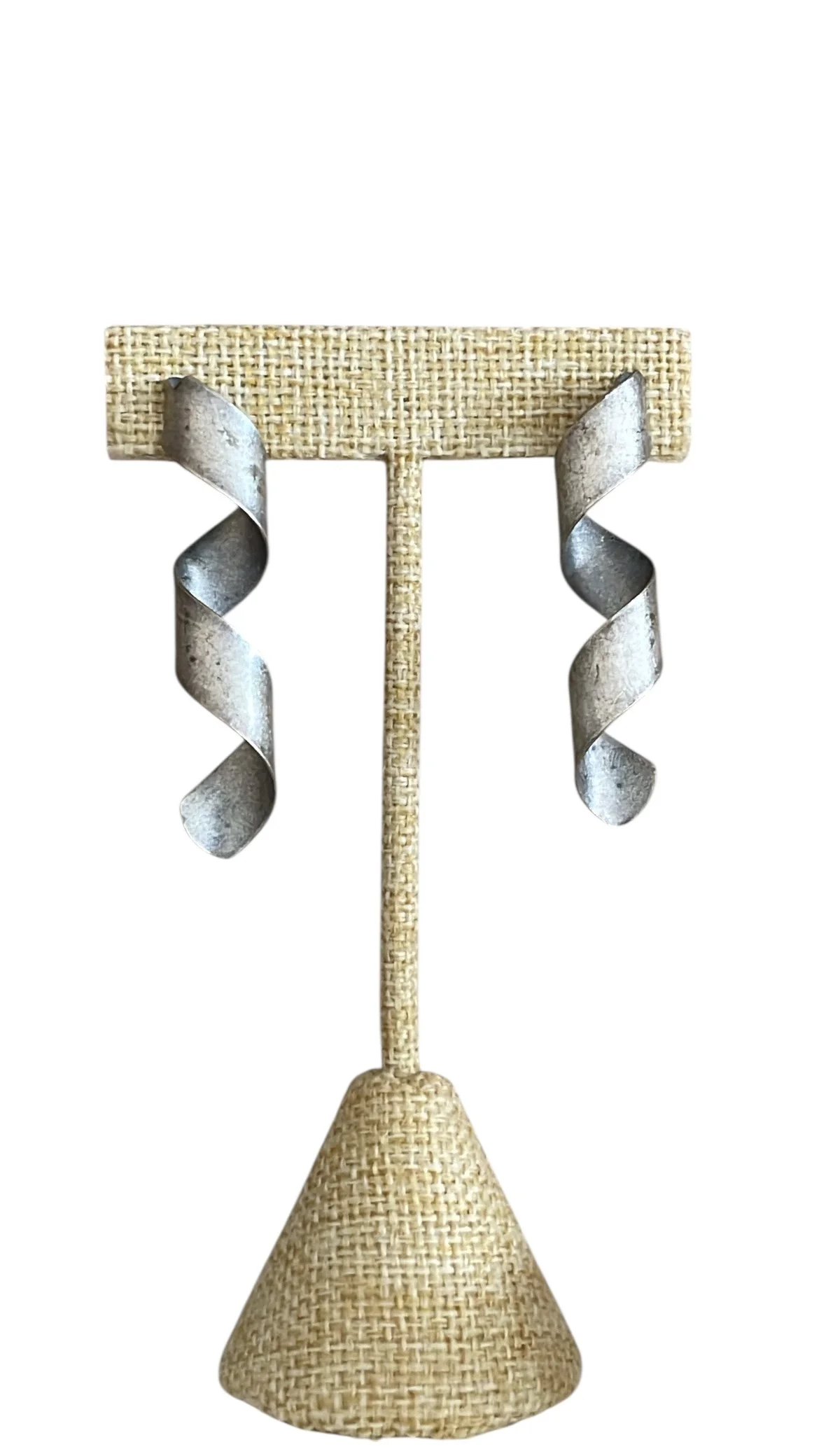 Vintage Silvertone Ribbon Post Earrings