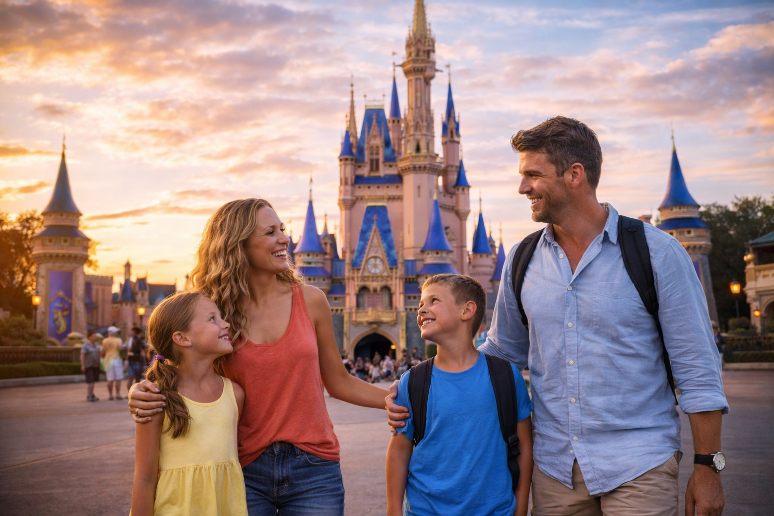 Family enjoying Magic Kingdom with Disney vacation planner in Orlando