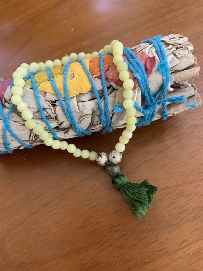 Green Calcite and Granite Mala Bracelet