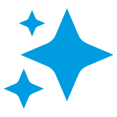 Three blue star-shaped sparkles of different sizes on a black background.