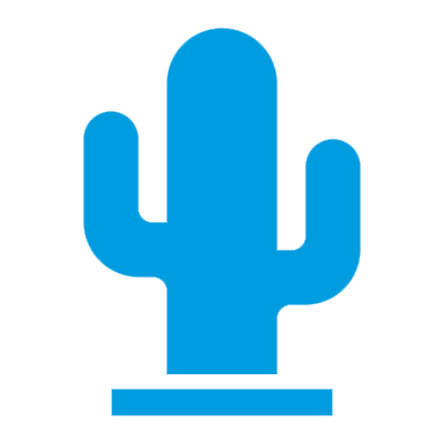 Icon of a blue cactus with two arms, one on each side, on a black background.