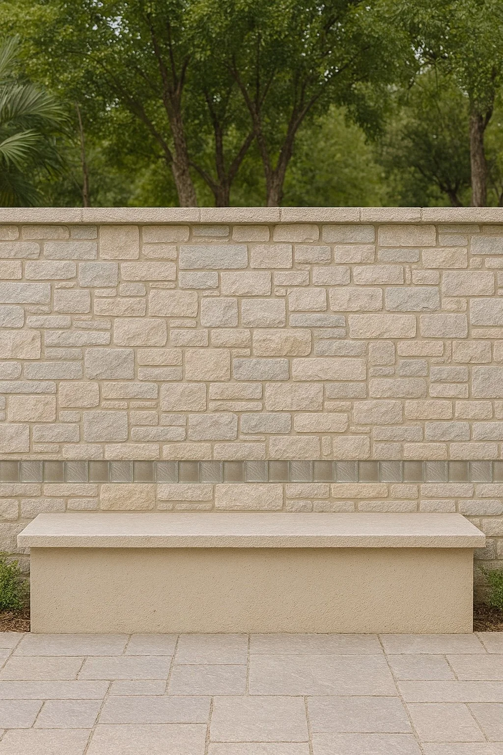 Textured glass tiles for outdoor accent bands