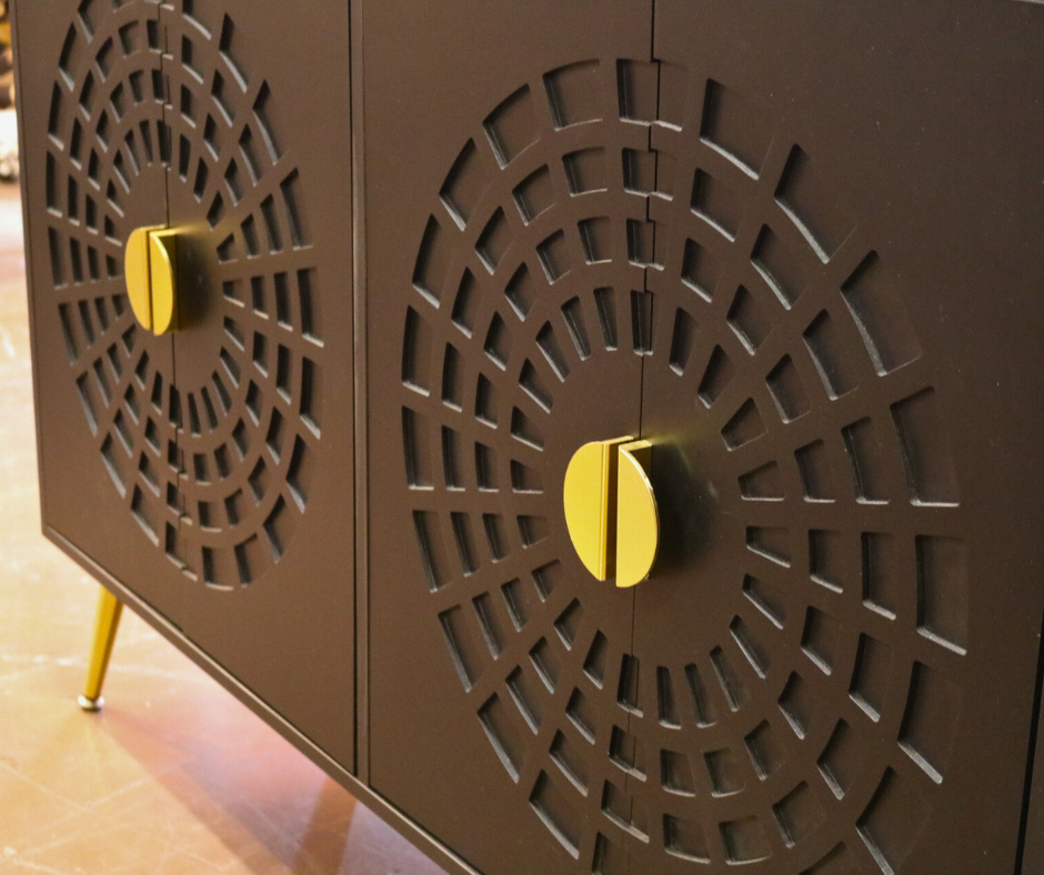 Black modern credenza with gold handles