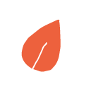 Illustration of an orange leaf with a black stem on a white background