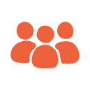 Icon of five orange people figures arranged in a group