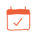Orange calendar icon with a checkmark in the center