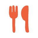 Icon of a fork and spoon in orange