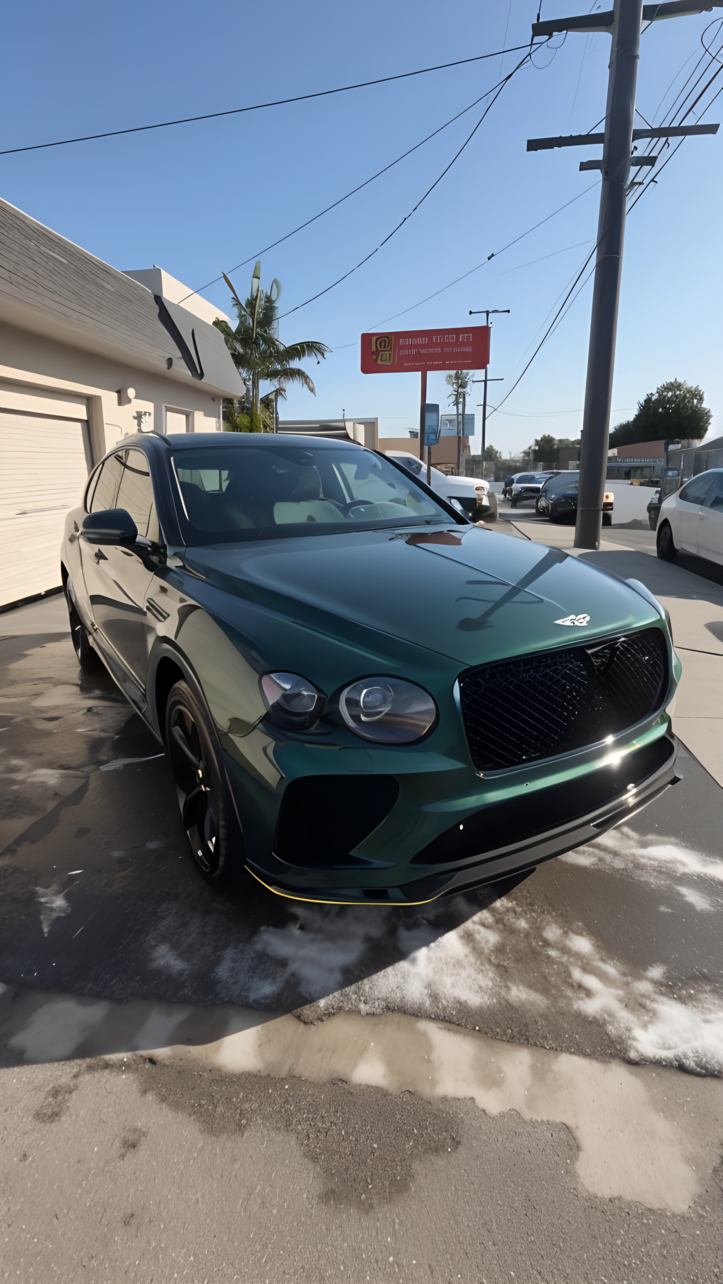 Dark green Bentley luxury sedan after premium mobile car detailing service demonstrating European-grade product application and concours-level finish quality